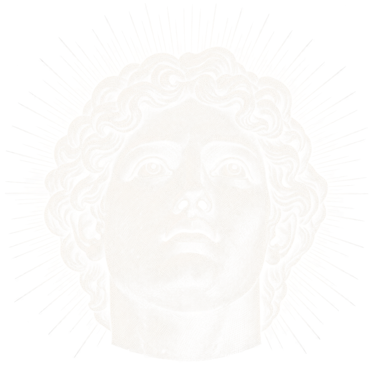 A classical marble head with wide open eyes